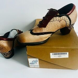 Soffia Beige Leather Brogue Oxford Heels Size EU 41/US 9.5